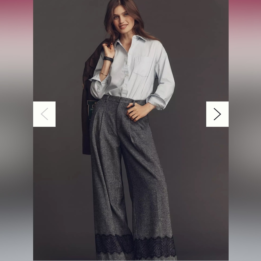 The Avery Pleated Wide-Leg Tweed Lace Trousers by Maeve Small by Anthropologie
